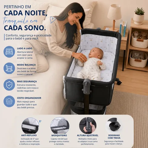 Berço Bebê Portátil Moisés Com Mosquiteiro E Modo Balanço