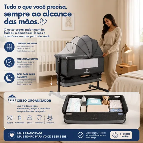 Berço Bebê Portátil Moisés Com Mosquiteiro E Modo Balanço