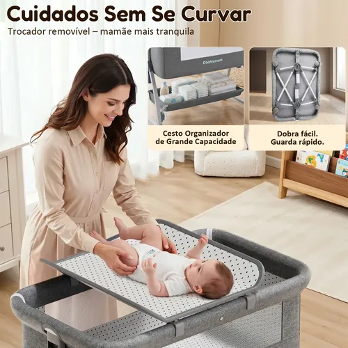 Berço Portátil Moisés Ajustável Com Balanço E Fraldário