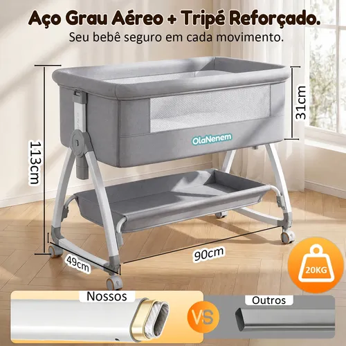 Berço Portátil Moisés Ajustável Com Balanço E Fraldário