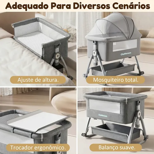 Berço Portátil Moisés Ajustável Com Balanço E Fraldário