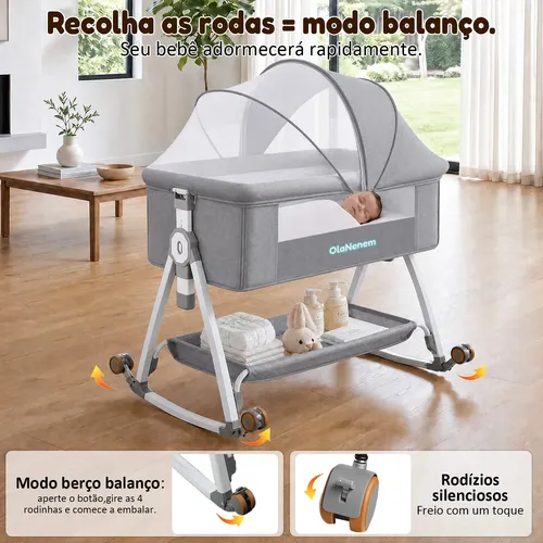 Berço Portátil Moisés Ajustável Com Balanço E Fraldário