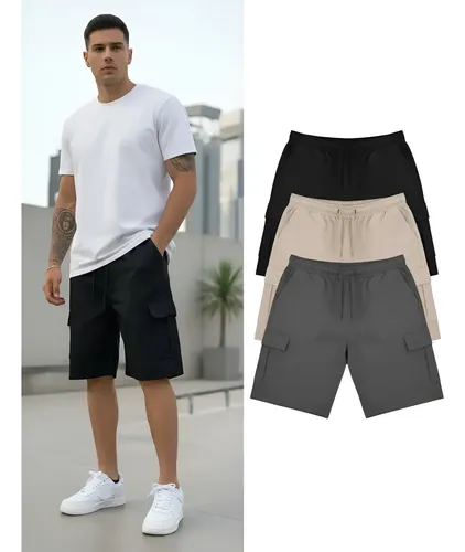 Bermuda Cargo Masculina Skate Larga C/ Elástico Short Adulto