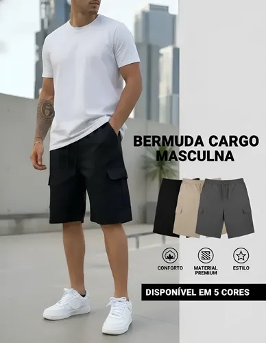 Bermuda Cargo Masculina Skate Larga C/ Elástico Short Adulto