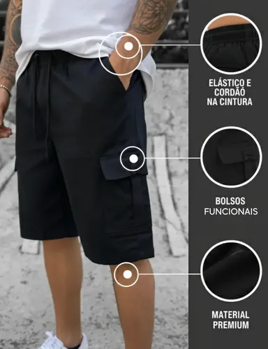Bermuda Cargo Masculina Skate Larga C/ Elástico Short Adulto