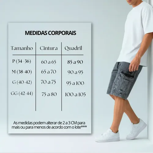 Bermuda Jeans Cargo Baggy Masculina Streetwear Mesclada