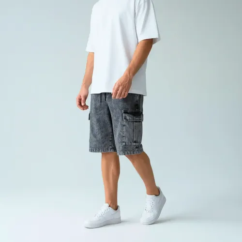 Bermuda Jeans Cargo Baggy Masculina Streetwear Mesclada