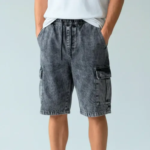 Bermuda Jeans Cargo Baggy Masculina Streetwear Mesclada