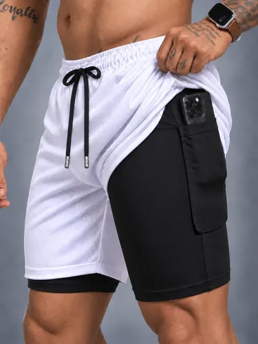 Bermuda masculina 2 em 1 compressao short dry fit academia