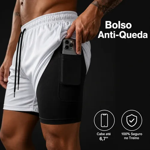Bermuda Masculina 2 Em 1 Compressão Short Dry Fit Academia