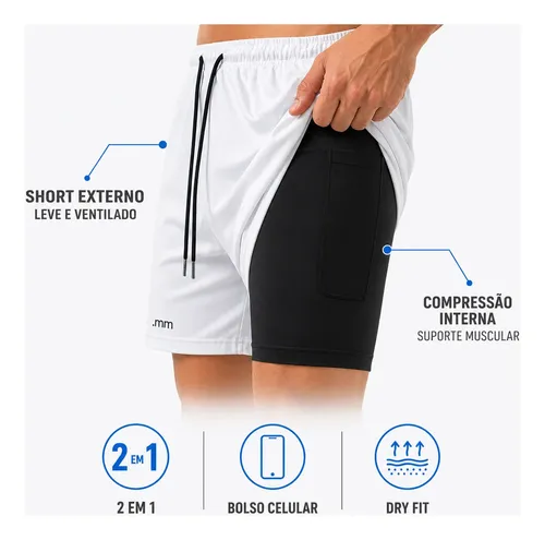 Bermuda Masculina 2 Em 1 Compressão Short Dry Fit Academia