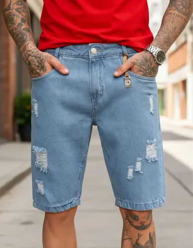 Bermuda masculina jeans rasgada qualidade premium de fabrica