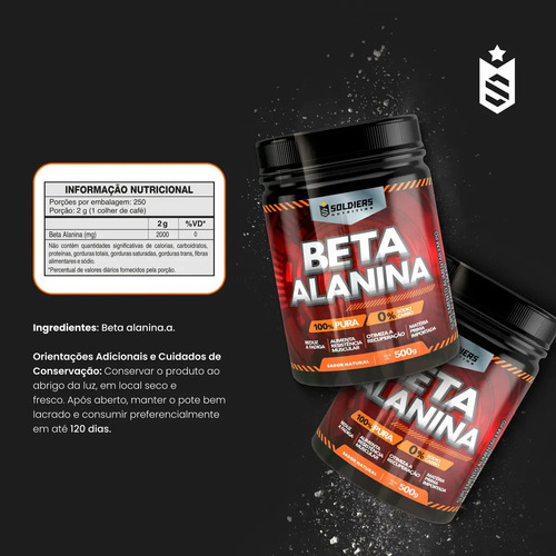 Beta Alanina 500g Suplemento em pó - Soldiers Nutrition