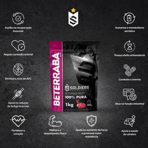 Beterraba Em Pó Desidratada 1kg 100% Pura Soldiers Nutrition Suplemento Pré Treino Performance