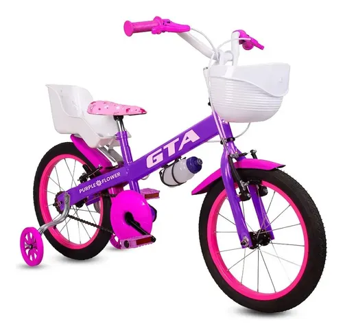 Bicicleta aro 16 gta purple flower roxo rosa infantil 4