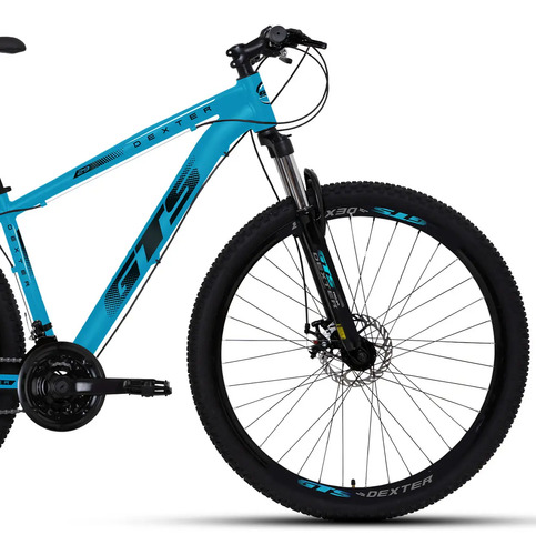 Bicicleta aro 29 Gts Dexter 24 marchas freio a disco cor azul pantone com preto tamanho do quadro 21
