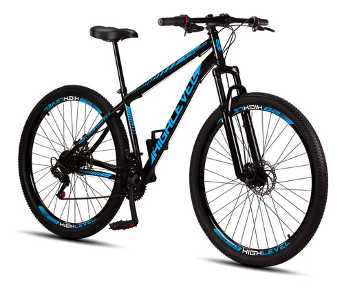 Bicicleta aro 29 highlevel aco carbono freios disco suspensa