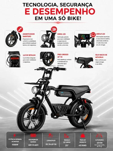 Bicicleta Bike Elétrica V9 Max 1000w Lançamento Ufofast Nfc