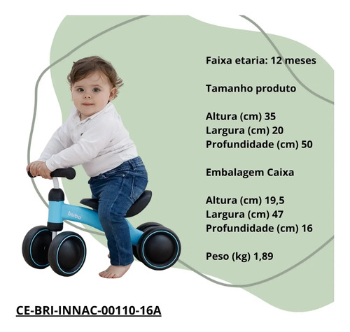 Bicicleta De Equilíbrio Bebê Sem Pedal Andador Original Buba