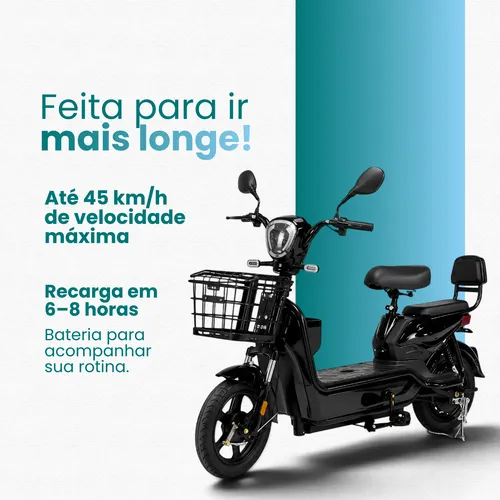 Bicicleta Eletrica 500w Sem Cnh Cesto 2 Pessoas Cor Preto