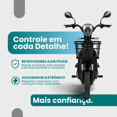 Bicicleta Eletrica 500w Sem Cnh Cesto 2 Pessoas Cor Preto