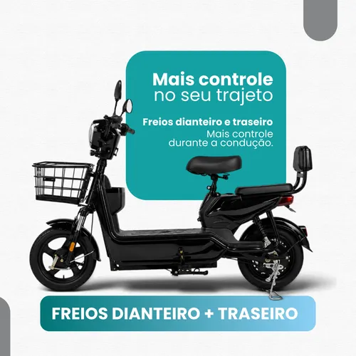 Bicicleta Eletrica 500w Sem Cnh Cesto 2 Pessoas Cor Preto