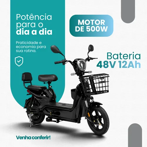 Bicicleta Eletrica 500w Sem Cnh Cesto 2 Pessoas Cor Preto