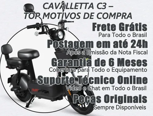 Bicicleta Elétrica Cavalletta C3 Removível Lítio 75km 800w