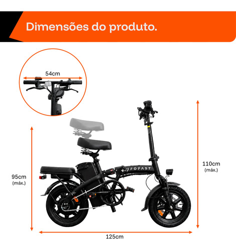Bicicleta Elétrica Dobrável 350w 48v 32 Km/h Ip54 120 Kg