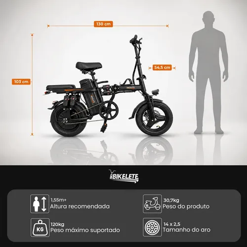 Bicicleta Elétrica Dobrável Bikelete 350w Aro 14 32km/h