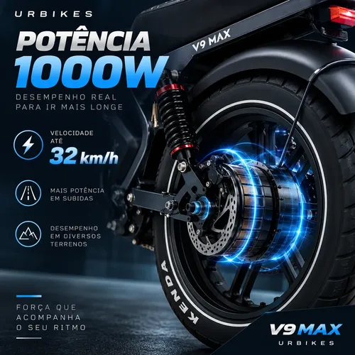 Bicicleta Elétrica V9 Max 1000w Freio Hidráulico Alarme Nfc