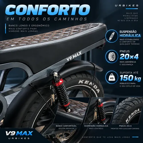 Bicicleta Elétrica V9 Max 1000w Freio Hidráulico Alarme Nfc