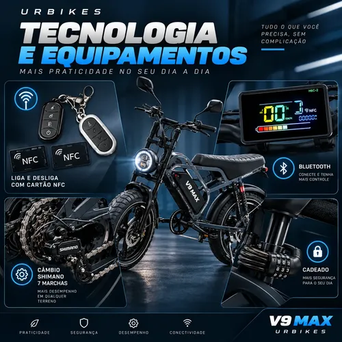 Bicicleta Elétrica V9 Max 1000w Freio Hidráulico Alarme Nfc