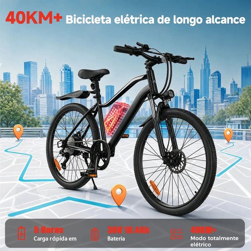 Bicicleta Elétrica Xroymexroy EB3 26" 750W 40km Autonomia com Bateria 36V, Suspensão Dianteira, 7 Marchas e APP Voltix