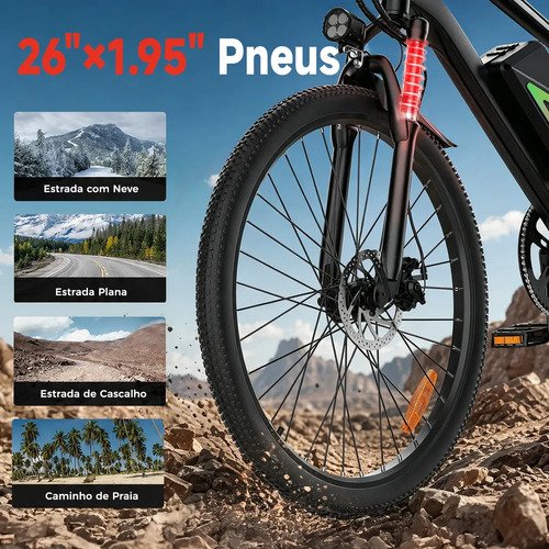 Bicicleta Elétrica Xroymexroy EB3 26" 750W 40km Autonomia com Bateria 36V, Suspensão Dianteira, 7 Marchas e APP Voltix