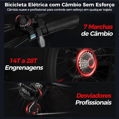 Bicicleta Elétrica Xroymexroy EB3 26" 750W 40km Autonomia com Bateria 36V, Suspensão Dianteira, 7 Marchas e APP Voltix