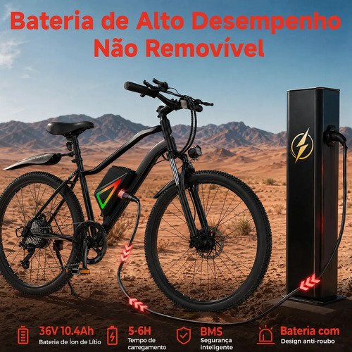 Bicicleta Elétrica Xroymexroy EB3 26" 750W 40km Autonomia com Bateria 36V, Suspensão Dianteira, 7 Marchas e APP Voltix