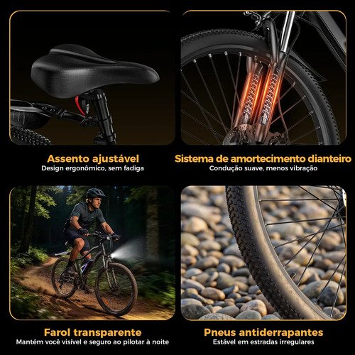 Bicicleta Elétrica Xroymexroy EB3 26" 750W com Bateria 36V, Autonomia 40km, Suspensão Dianteira, Shimano 7 Marchas e APP