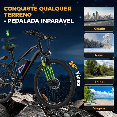 Bicicleta Elétrica Xroymexroy EB3 26" 750W com Bateria 36V, Autonomia 40km, Suspensão Dianteira, Shimano 7 Marchas e APP