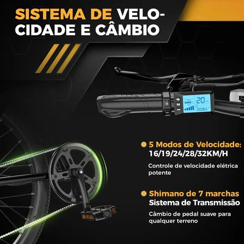 Bicicleta Elétrica Xroymexroy EB3 26" 750W com Bateria 36V, Autonomia 40km, Suspensão Dianteira, Shimano 7 Marchas e APP