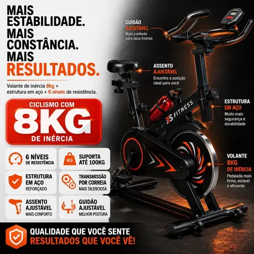 Bicicleta Ergometrica Bike Spinning Academia Fitness Ginastica Roda Inercia 8kg Its Profissional Aparelho Cardio Treino Em Casa Vertical Residencial
