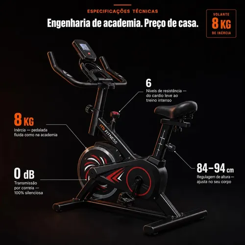 Bicicleta Ergometrica Bike Spinning Academia Fitness Ginastica Roda Inercia 8kg Its Profissional Aparelho Cardio Treino Em Casa Vertical Residencial
