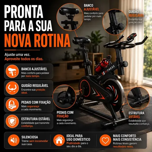 Bicicleta Ergometrica Bike Spinning Academia Fitness Ginastica Roda Inercia 8kg Its Profissional Aparelho Cardio Treino Em Casa Vertical Residencial