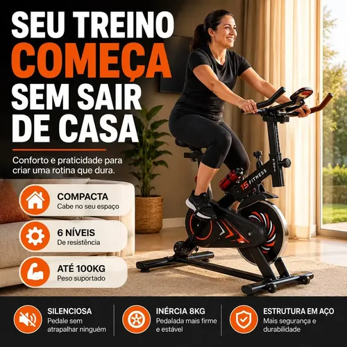 Bicicleta Ergometrica Bike Spinning Academia Fitness Ginastica Roda Inercia 8kg Its Profissional Aparelho Cardio Treino Em Casa Vertical Residencial