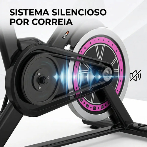 Bicicleta Ergométrica Bike Spinning Garrafa 6kg Sensação Inércia Com Medidor Cardíaco Fitness Preto e Rosa Sevenfit Para Cardio E Musculação