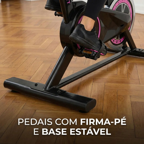 Bicicleta Ergométrica Bike Spinning Garrafa 6kg Sensação Inércia Com Medidor Cardíaco Fitness Preto e Rosa Sevenfit Para Cardio E Musculação