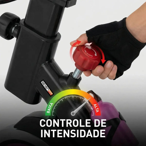 Bicicleta Ergométrica Bike Spinning Garrafa 6kg Sensação Inércia Com Medidor Cardíaco Fitness Preto e Rosa Sevenfit Para Cardio E Musculação