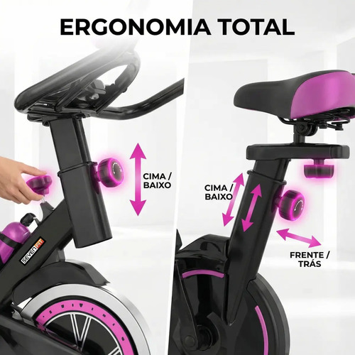 Bicicleta Ergométrica Bike Spinning Garrafa 6kg Sensação Inércia Com Medidor Cardíaco Fitness Preto e Rosa Sevenfit Para Cardio E Musculação