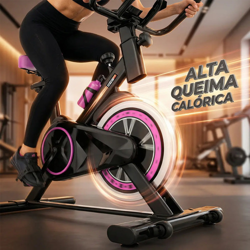 Bicicleta Ergométrica Bike Spinning Garrafa 6kg Sensação Inércia Com Medidor Cardíaco Fitness Preto e Rosa Sevenfit Para Cardio E Musculação