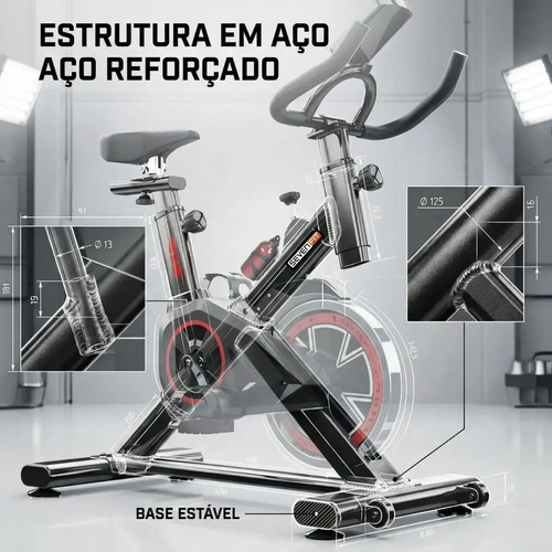 Bicicleta Ergométrica Fitness Para Cardio E Musculação Com Base Cor Preto E Vermelho Marca Sevenfit